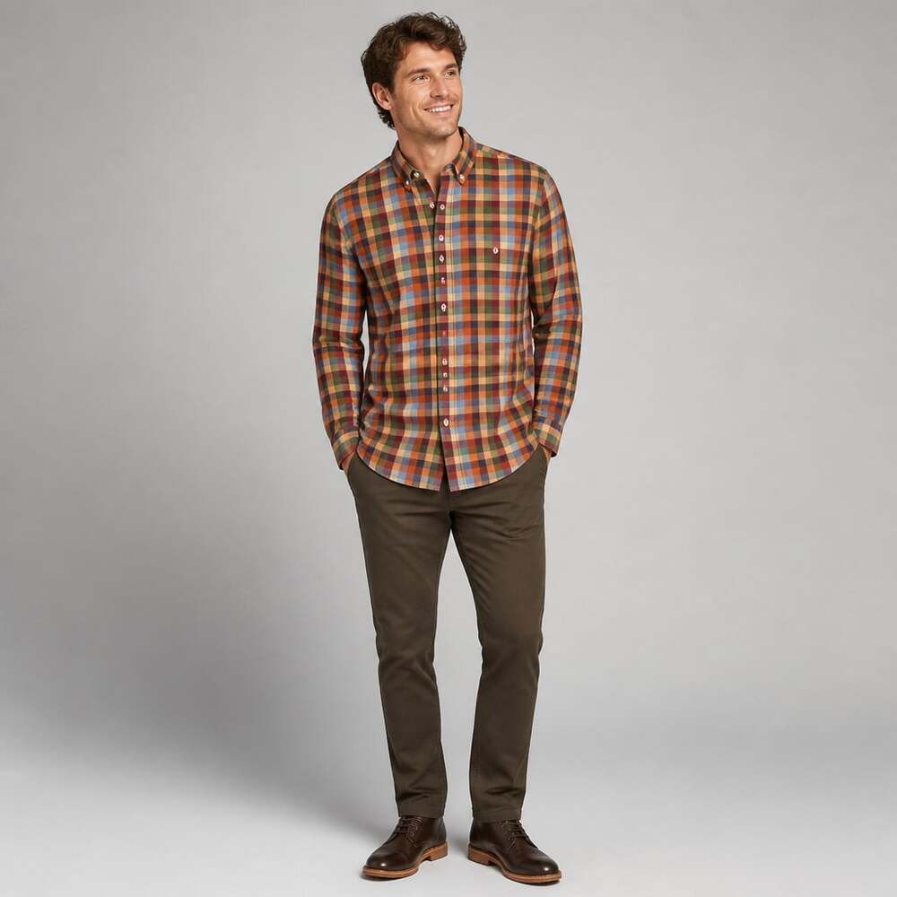 Tommy Hilfiger Classic Fit Multicolor Madras Plaid Long Sleeve Shirt Men's M